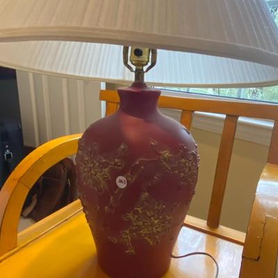 Red Lamp with Yellow Floral Design