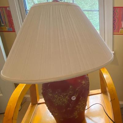 Red Lamp with Yellow Floral Design