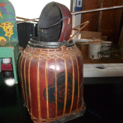 Hand Painted Thai Rice Basket with Lid