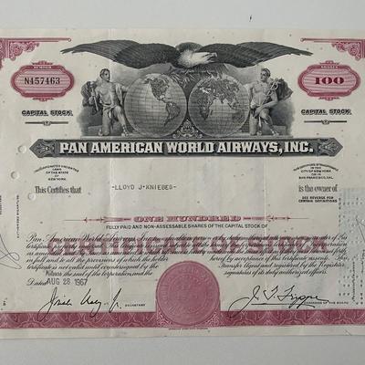 Pan American World Airways, INC One Hundred Shares Certificate of Stock