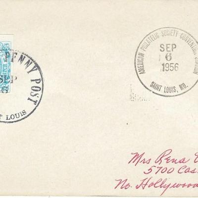 American Philatelic Society Convention 1956 First Day Cover Jordan's Penny Post Reprint