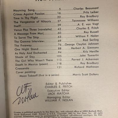 William F. Nolan Gamma signed book