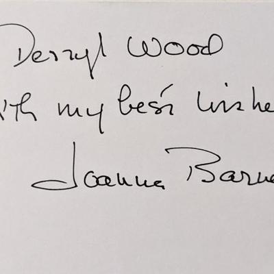 Actress 
Joanna Barnes signed note