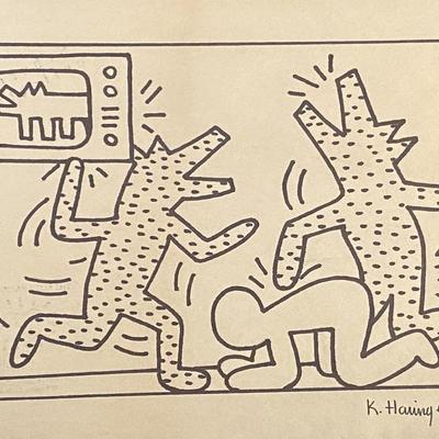 Keith Haring hand drawn and signed sketch 