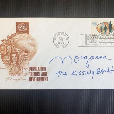 The Kissing Bandit Morganna Roberts signed first day cover 