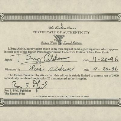 Buzz Aldrin signed certificate
