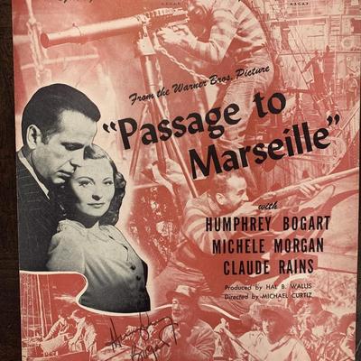 Humphrey Bogart signed Passage to Marseille music book