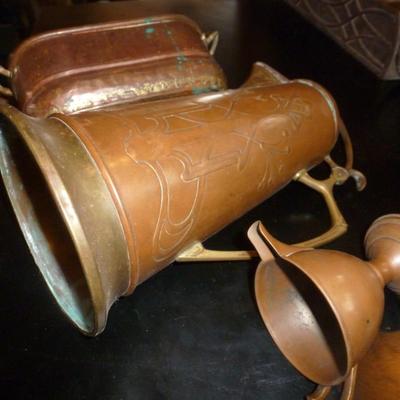 Collection of Copper Ware- Pan, Pitcher, Footed Creamer