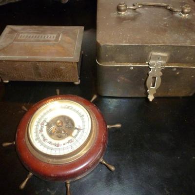 Two Brass Boxes and One Barometer