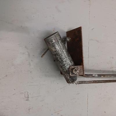 VINTAGE FISHING ROD HOLDERS, TACKLE BOX AND NET