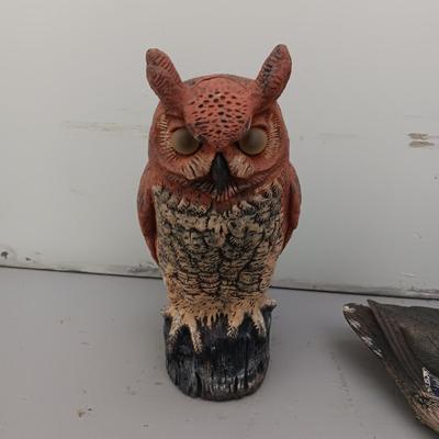 YARD ART OWL AND A DUCK DECOY