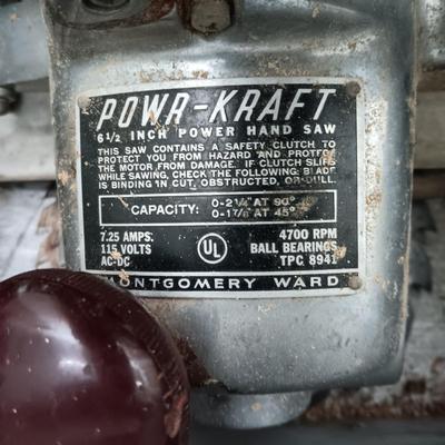 POWR-KRAFT 6 1/2" CIRCULAR SAW WITH EXTRA BLADES AND A WOODEN STORAGE CASE