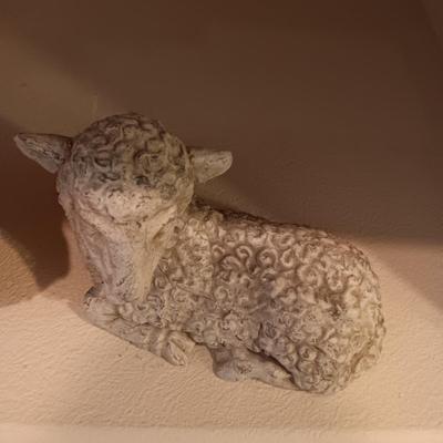 CONCRETE LAMB YARD ART AND A PLANTER