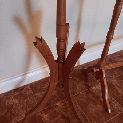 UNIQUE WOODEN PLANT STAND AND A WOODEN AFGHAN HOLDER