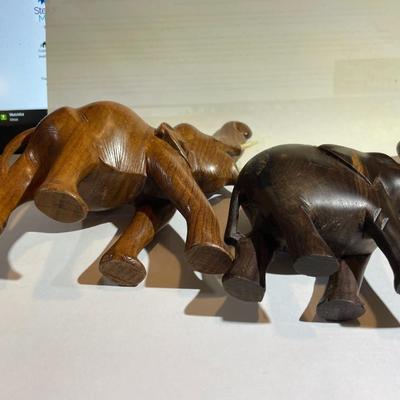 Vintage Pair of Hand Carved Wooden Elephants w/Tusks as Pictured.