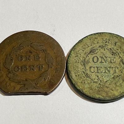 1-Damaged/1-Corroded Condition 1822 & 1852 U.S. Large Cents as Pictured.