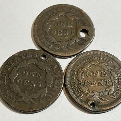 3 Holed 1800's U.S. Large Cents as Pictured.