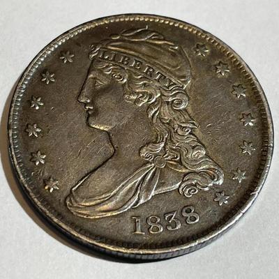 1838 Reeded Edge EF Condition Lightly Cleaned Capped Bust Half Dollar Great Looking Type Coin as Pictured.