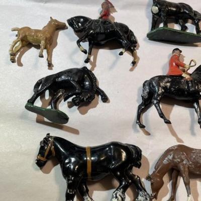 Vintage Lot of 10 Mid-Century Cast Metal Toy Figures Preowned from an Estate as Pictured.