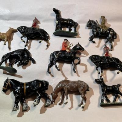 Vintage Lot of 10 Mid-Century Cast Metal Toy Figures Preowned from an Estate as Pictured.