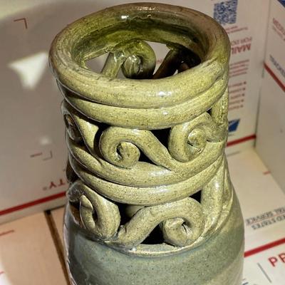 Unique Very Heavy Mid-Century Pottery Vase 12.25