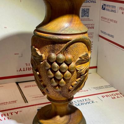 Vintage Carved Wooden Vase 10.5