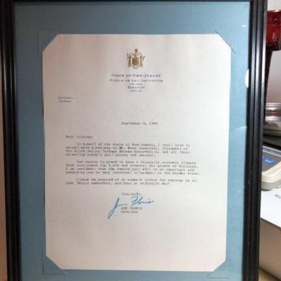 Vintage Jim Florio NJ Governor Framed Letter Preowned from an Estate in Good Condition as Pictured.