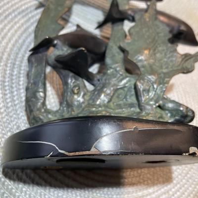 Vintage Mid-Century Bronze 4-Dolphins Figurines 10" Tall in Good Preowned Condition from an Estate. Back Side of the Base has a few...