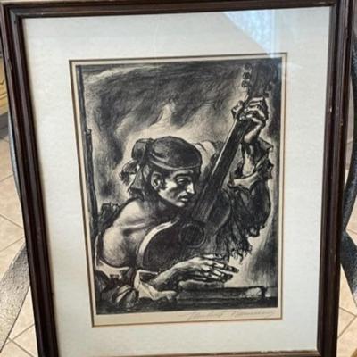 UMBERTO ROMANO - Hand Signed Vintage Lithograph - c1950s (listed 20th Century American artist) Frame Size 15.5