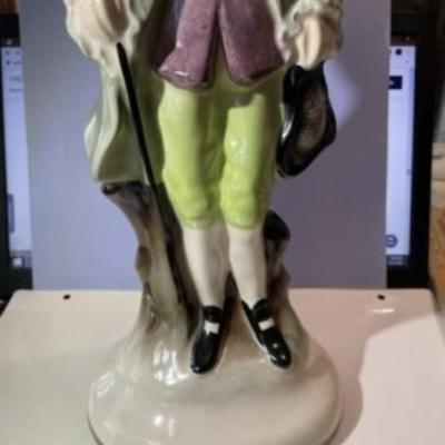Mid-Century Colonial Gent Ceramic Hand Painted Figurine 16.5" Tall in VG Preowned Condition.