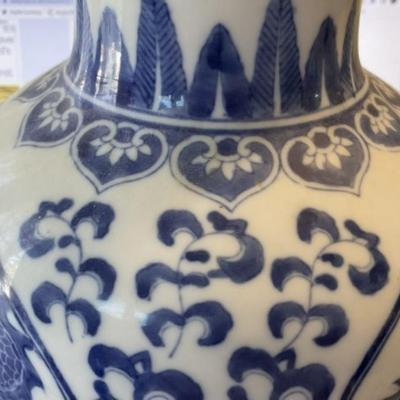 Chinese Blue & White Dragon Jar/Vase Heavy Porcelain Body Boldly Painted in Cobalt Blue w/4 Four-Clawed 12-1/2