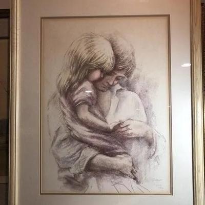 Fathers Love Pencil Signed by Marilyn Zapp Limited Edition 664/750 Lithograph Matted & Framed 24in x 30in in Vg Preowned Condition.