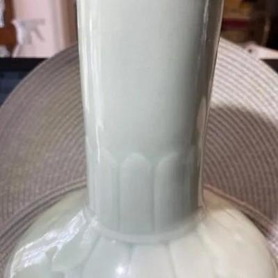 Vintage Asian Celadon Glazed Porcelain Vase 10.5