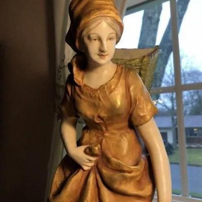 Antique Early 1900's Scarce Austrian Turn-Teplitz Amphora Porcelain Lady with Basket Statue 16.5