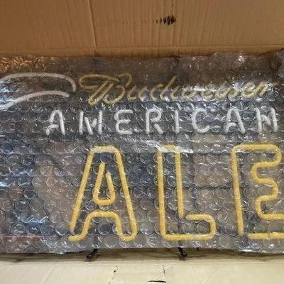 Budweiser American Ale Neon Beer Sign 18" x 30" New in Original Box Preowned from an Estate.