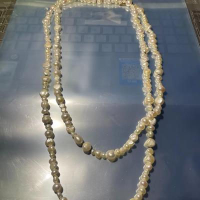 58" Coldwater Creek Freshwater Pearl Bright White Necklace w/Sterling Silver Clasp in VG Hardly Worn Condition.