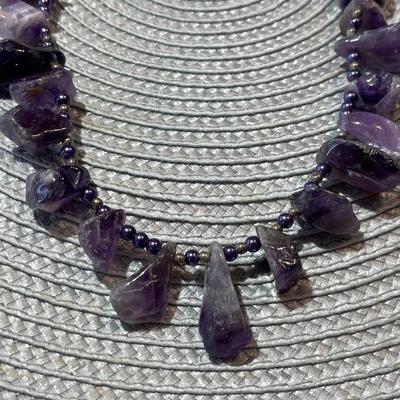 Vintage 19" Chunky Genuine Amethyst Dangling Necklace in VG Preowned Condition as Pictured.