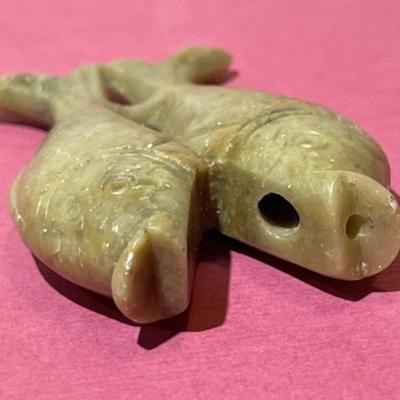 Vintage Hand Carved Asian Soapstone Double Fish Pendant Needs Stringing as Pictured in Good Condition.