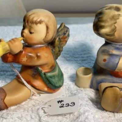 Vintage HUMMEL #111/38/1 & #111/40/1 TMK-2 JOYOUS NEWS ANGEL CANDLEHOLDERS 2.75" Tall in Good Preowned Condition as Pictured.