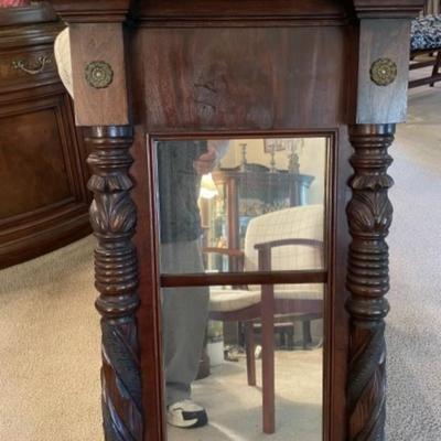 Large Victorian Era Hand Carved Wooden Mirror 38.5" Tall x 28" Wide 5" Deep Preowned from an Estate