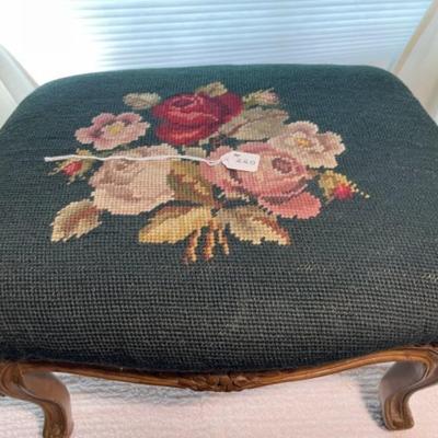 Vintage NEEDLEPOINT Foot Stool Preowned from an Estate 16" x 13" x 10.5" in Good Preowned Condition.