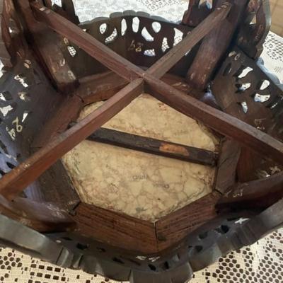 Antique Very Early Chinese Hand Carved Wooden w/Inset Marble Top Plant Stand/Pedestal 30.5" Tall.