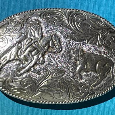 Vintage CRUMRINE San Carlos 22K Gold on Solid Sterling Silver Santa Ana Cal. Belt Buckle 2.5" x 3.5" in Good Preowned Condition.