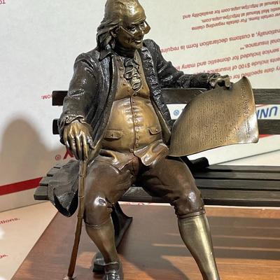GEORGE W. LUNDEEN (Colorado/Nebraska, b. 1948) Metal/Bronze Sculpture, "Benjamin Franklin" sitting on a bench and reading the...