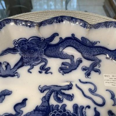 Antique "OYAMA" Flow Blue Dragon Bowl by Royal Doulton c1902-20 8.5" x 10" see Description.