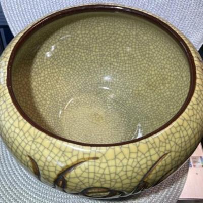 Vintage Asian Crackled Stoneware Dragon Planter/Bowl 10.5" Diameter & 6.5" Tall in VG Preowned Condition as Pictured.