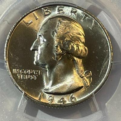 PCGS Certified 1946-S MS-65 Quality Washington Silver Quarter as Pictured.