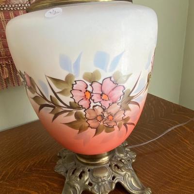 Pink Floral Victorian Style Parlor Lamp