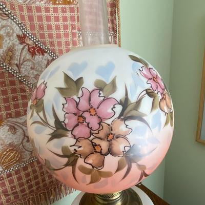 Pink Floral Victorian Style Parlor Lamp