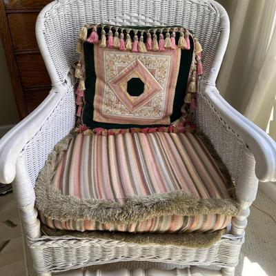 White Wicker Chair and Cushions